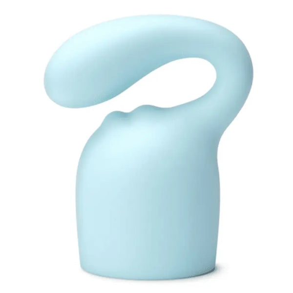 Le Wand Glider silicone attachment in soft blue with curved hook-shaped top