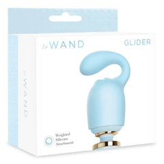 Le Wand Glider weighted silicone attachment in retail packaging, blue colorway