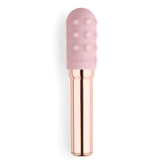 Le Wand Grand Bullet vibrator in rose gold with blush pink textured silicone sleeve