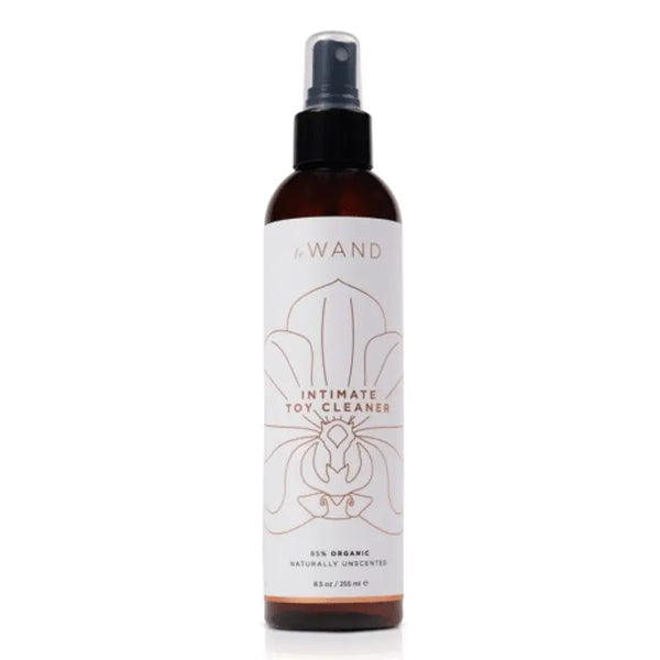 Le Wand Intimate Toy Cleaner 8.5 oz amber spray bottle with floral label design