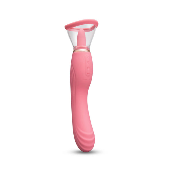 Le Wand Lick double-ended vibrator in pink silicone with clear suction cup top