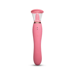 Le Wand Lick pink vibrator displaying charging port and indicator light on body