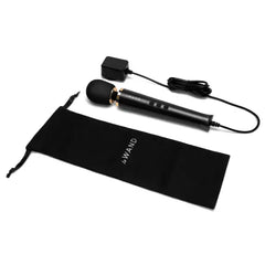 Le Wand massager with power cord and branded black drawstring storage pouch