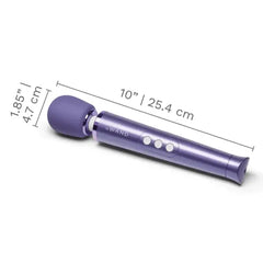 Le Wand Petite Massager with dimensions shown: 10 inches long, 1.85-inch silicone head