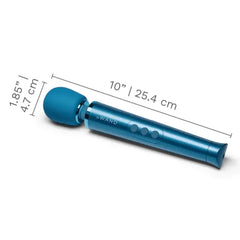 Le Wand Petite Massager with dimensions labeled 10 inches long and 1.85 inch silicone head
