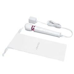 Le Wand Petite massager with power cord and branded white drawstring storage pouch