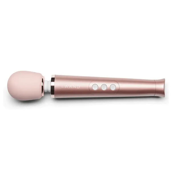 Le Wand Petite Rechargeable Massager in rose gold with soft silicone head