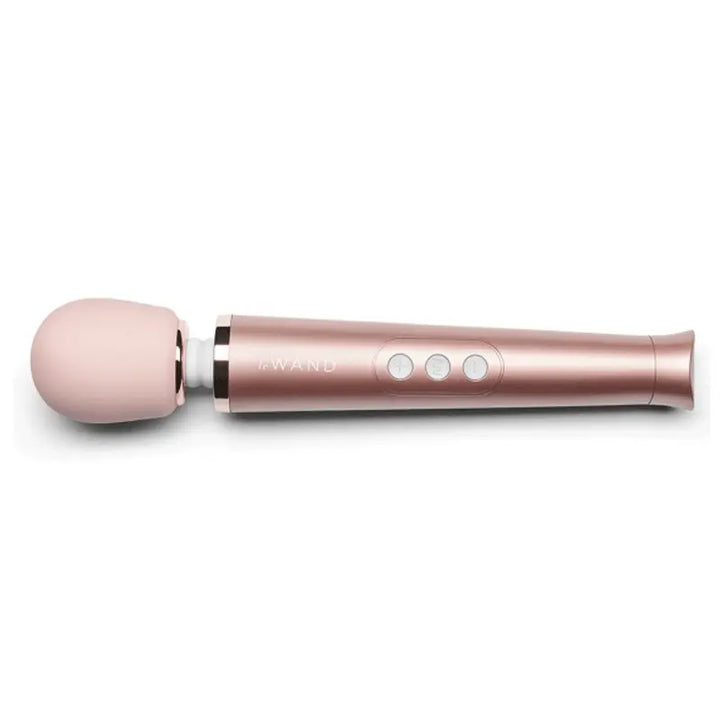 Le Wand Petite Rechargeable Massager in rose gold with soft silicone head