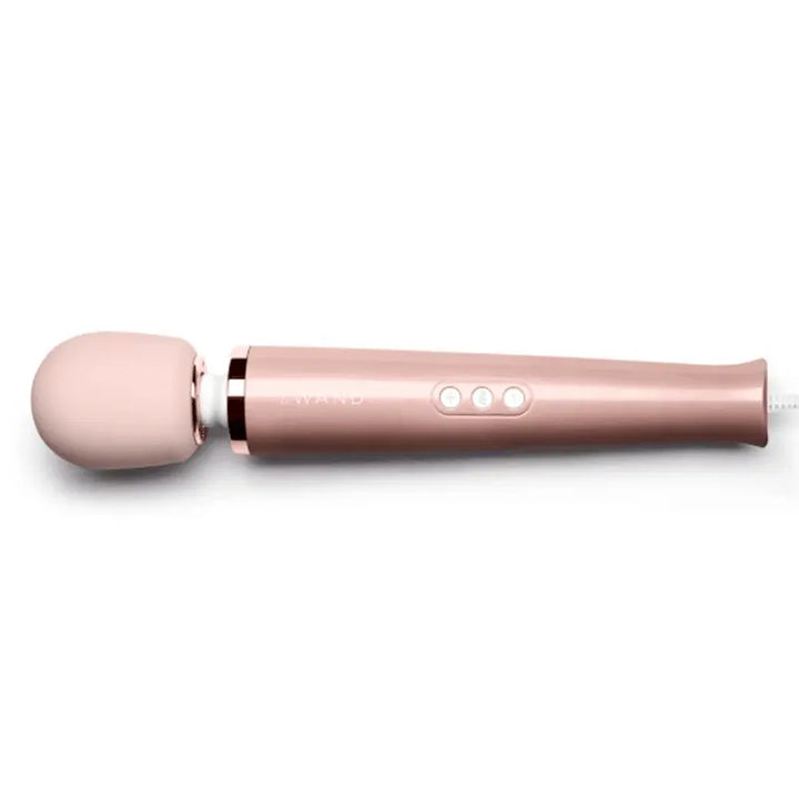 Le Wand Plug-In Vibrating Massager in rose gold with soft silicone head and three control buttons