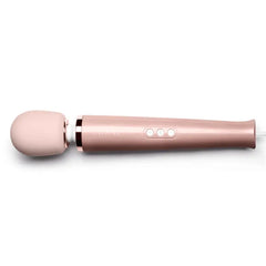 Le Wand Plug-In Vibrating Massager in rose gold with soft silicone head and three control buttons