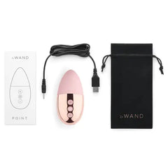 Le Wand Point complete set with USB charging cable, instruction card, and storage pouch
