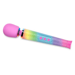 Le Wand Rainbow Ombre Petite Massager with pink silicone head and glitter handle