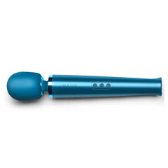 Le Wand Rechargeable Vibrating Massager in Pacific Blue with silicone head and metallic handle