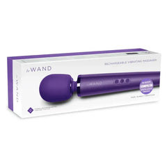 Le Wand Rechargeable Vibrating Massager in purple shown in retail box with Cosmopolitan award seal