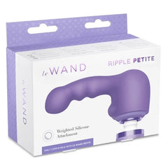 Le Wand Ripple Petite weighted silicone attachment in retail packaging, purple box