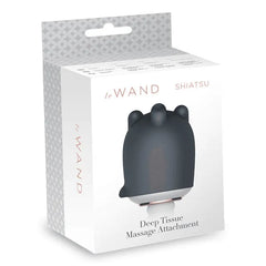 Le Wand Shiatsu Deep Tissue Massage Attachment in retail packaging, charcoal grey silicone head visible