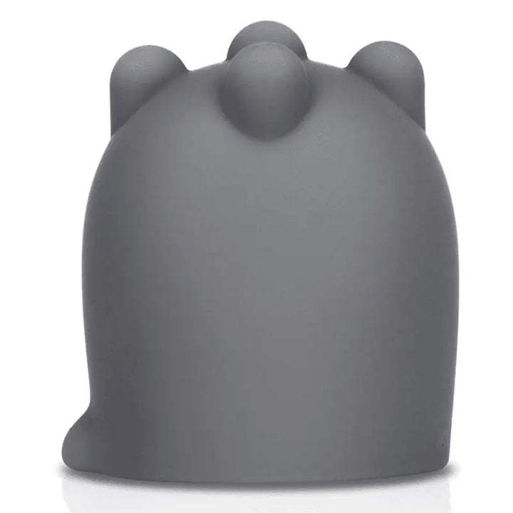 Le Wand Shiatsu silicone massage attachment in charcoal grey, front view showing rounded bear-like shape