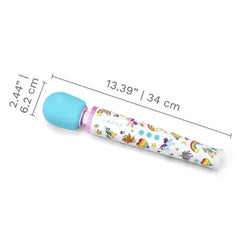 Le Wand Unicorn Wand dimensions shown: 13.39 inches long with 2.44-inch teal silicone head