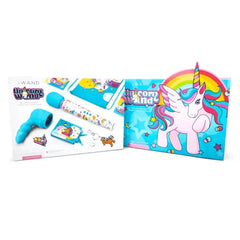 Le Wand Unicorn Wand set showing open colorful box back panel and included accessories laid flat