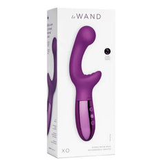 Le Wand XO double motor rechargeable vibrator in retail packaging, dark cherry