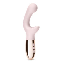 Le Wand XO rose gold rabbit vibrator in blush pink silicone, front view