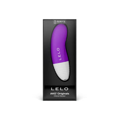 LELO AKO Originals clitoral vibrator in purple, shown in black retail box with remote-controlled label