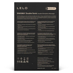 LELO Enigma Double Sonic back of box showing multilingual product features and app connectivity