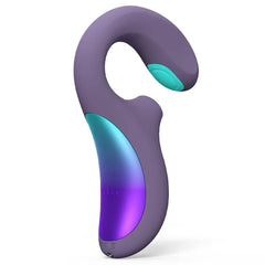 LELO Enigma Double Sonic purple silicone massager, iridescent gradient body, side angle view