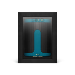 LELO F2S app-controlled male stroker in teal, displayed in black window gift box