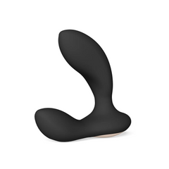 LELO Hugo 2 black silicone prostate massager shown from front angle, curved ergonomic shape