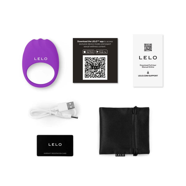 LELO LIFEGUARD Originals unboxed contents: ring, USB cable, storage pouch, and cards