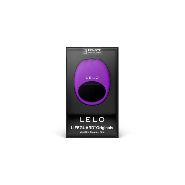 LELO LIFEGUARD Originals vibrating couples ring in purple, shown in black retail box