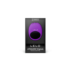 LELO LIFEGUARD Originals vibrating couples ring in purple, shown in black retail box