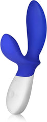 LELO Loki Wave Federal Blue dual-arm silicone anal massager with white handle and control buttons