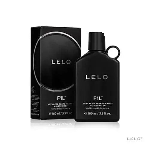 Lelo F1L Advanced Performance Moisturizer 100ml bottle beside its black box packaging
