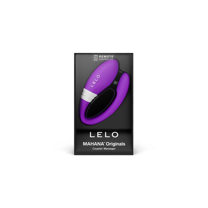 LELO MAHANA Originals couples massager in purple shown in black retail packaging