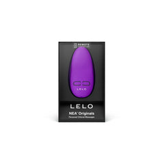 LELO NEA Originals personal clitoral massager in purple, shown in black retail box