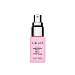 LELO Pleasure Enhancing Serum in a soft pink pump-spray bottle, solo front view