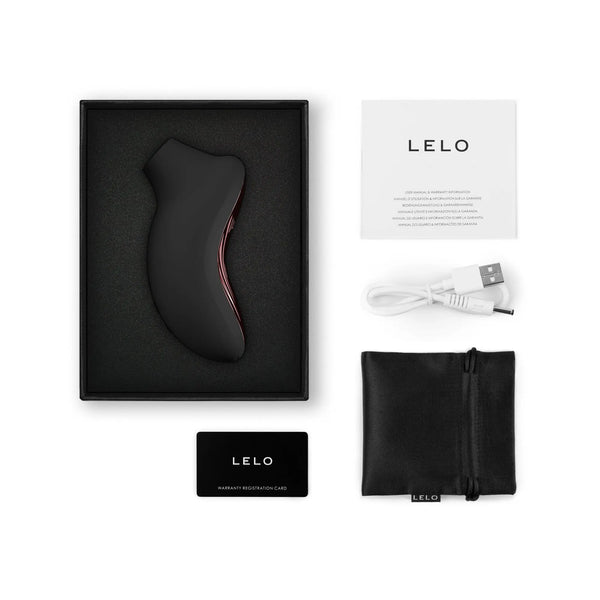 LELO SONA 3 Cruise in black with full accessory set including pouch, charging cable, and card