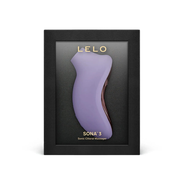 LELO SONA 3 Sonic Clitoral Massager in lavender purple displayed in black gift box