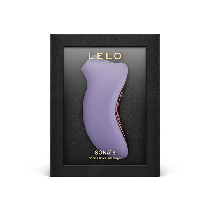 LELO SONA 3 Sonic Clitoral Massager in lavender purple displayed in black gift box