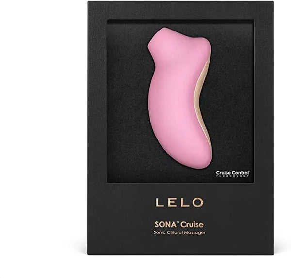 LELO Sona Cruise clitoral massager nestled in elegant black presentation box, top view