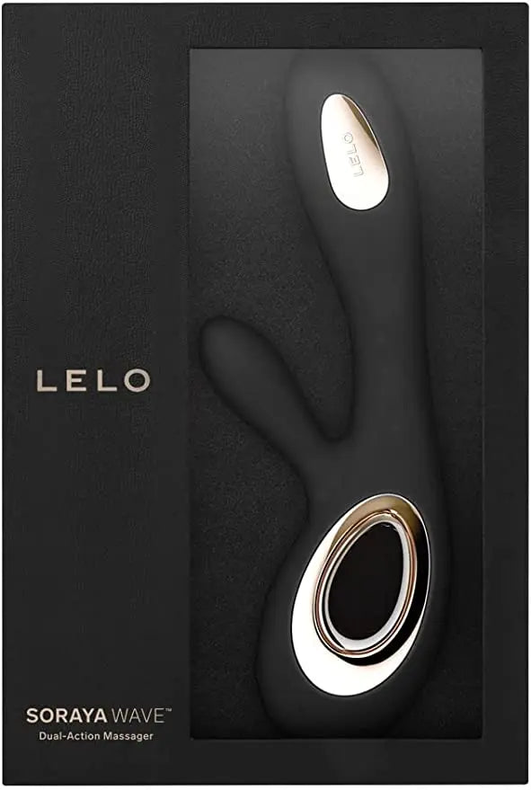 LELO Soraya Wave dual-action rabbit vibrator in black, displayed in luxury gift box