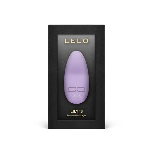 LELO Lily 3 personal massager in calm lavender displayed in its black gift box