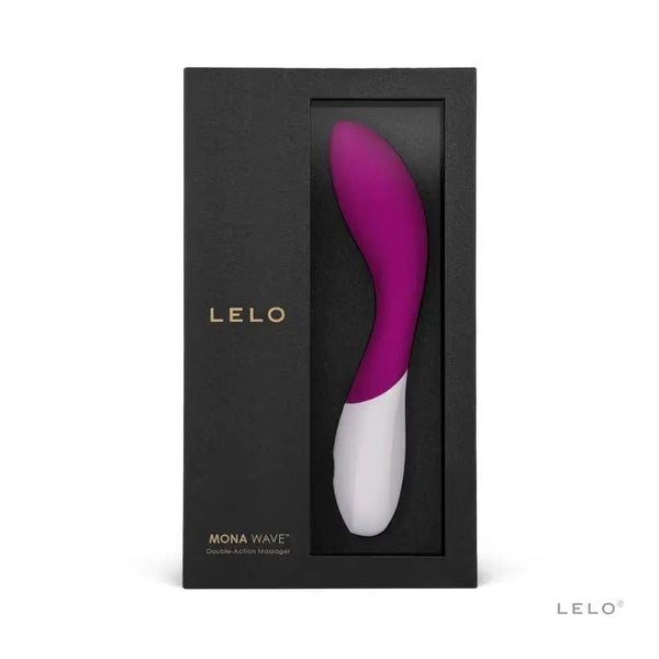 LELO Mona Wave G-spot vibrator in deep rose displayed in open black gift box