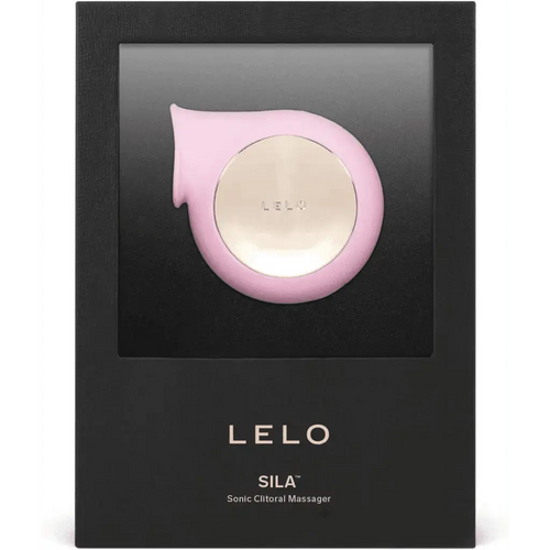 LELO SILA Sonic Clitoral Massager in pink displayed inside its black luxury gift box
