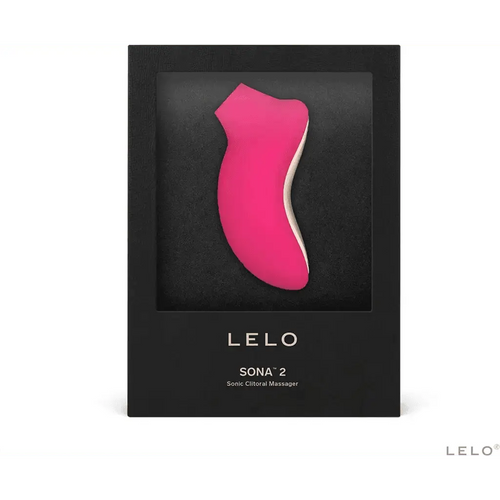 LELO Sona 2 Cruise sonic clitoral massager in cerise pink displayed in black box packaging