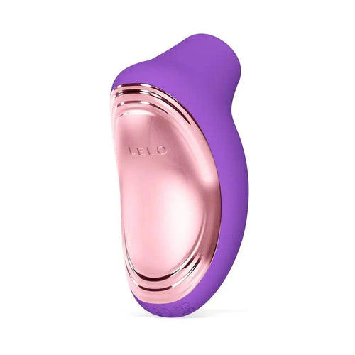 LELO Sona 2 Travel clitoral massager in purple silicone with rose-gold metallic front panel