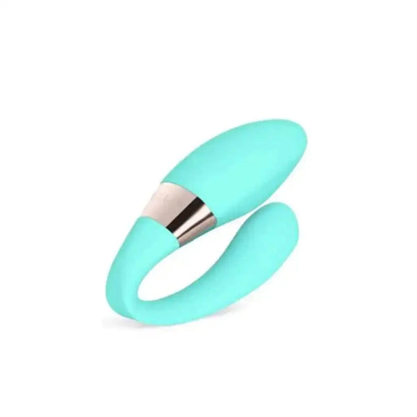 Lelo Tiani 2 Harmony couples massager in aqua silicone, curved C-shape with silver accent ring