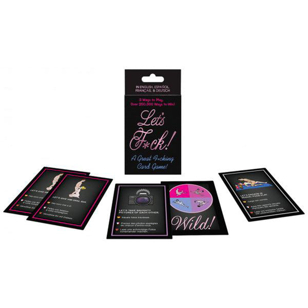 Let's F*ck! Card Game by Kheper Games displayed with black cards fanned out showing wild spinner